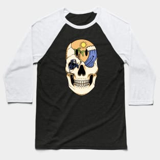 Skull Head With Summer Beach Baseball T-Shirt